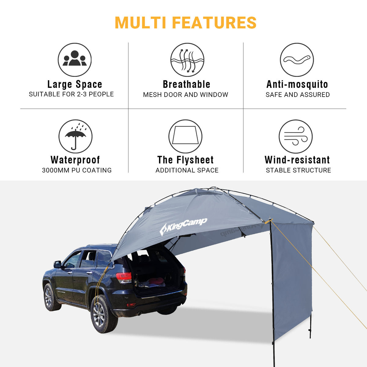 OUKANING SUV Outdoor Camping Canopy Car Rear Tent Awning Sun Shelter  Waterproof 2.8X1.9m 