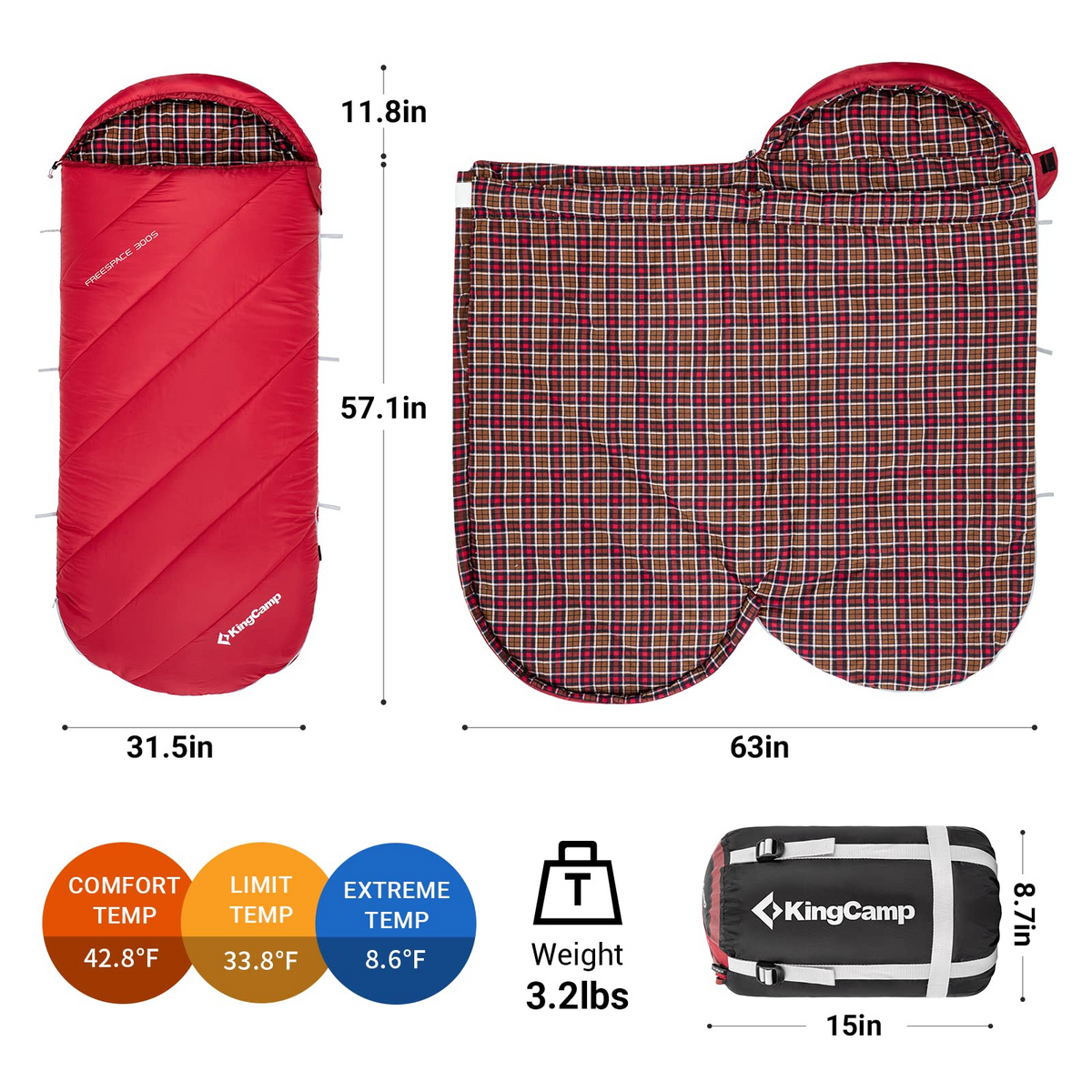 KingCamp Youth Extra Wide Wine Sleeping Bag