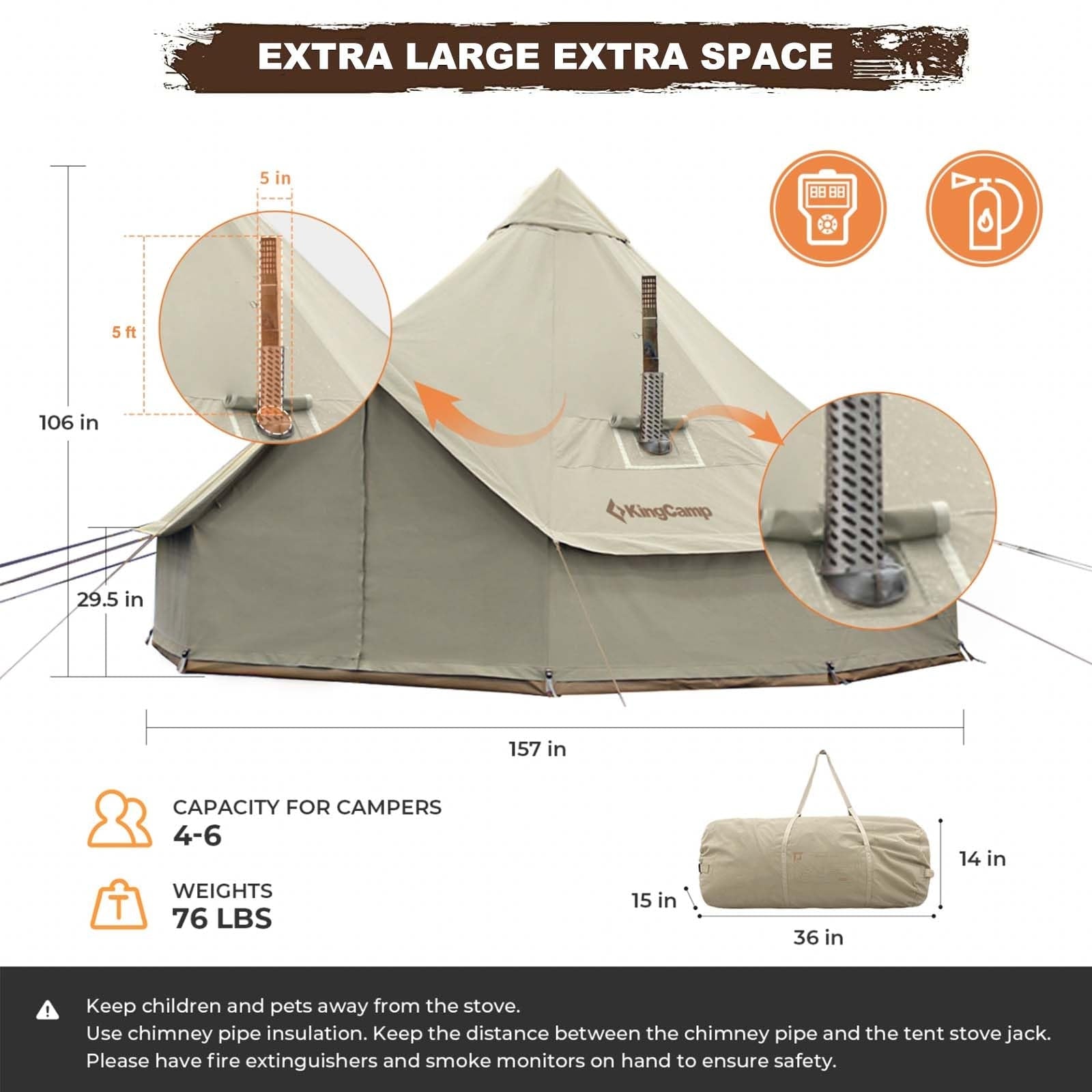 KingCamp 4-Season Khan Canvas Bell Tent-13ft/16.4ft