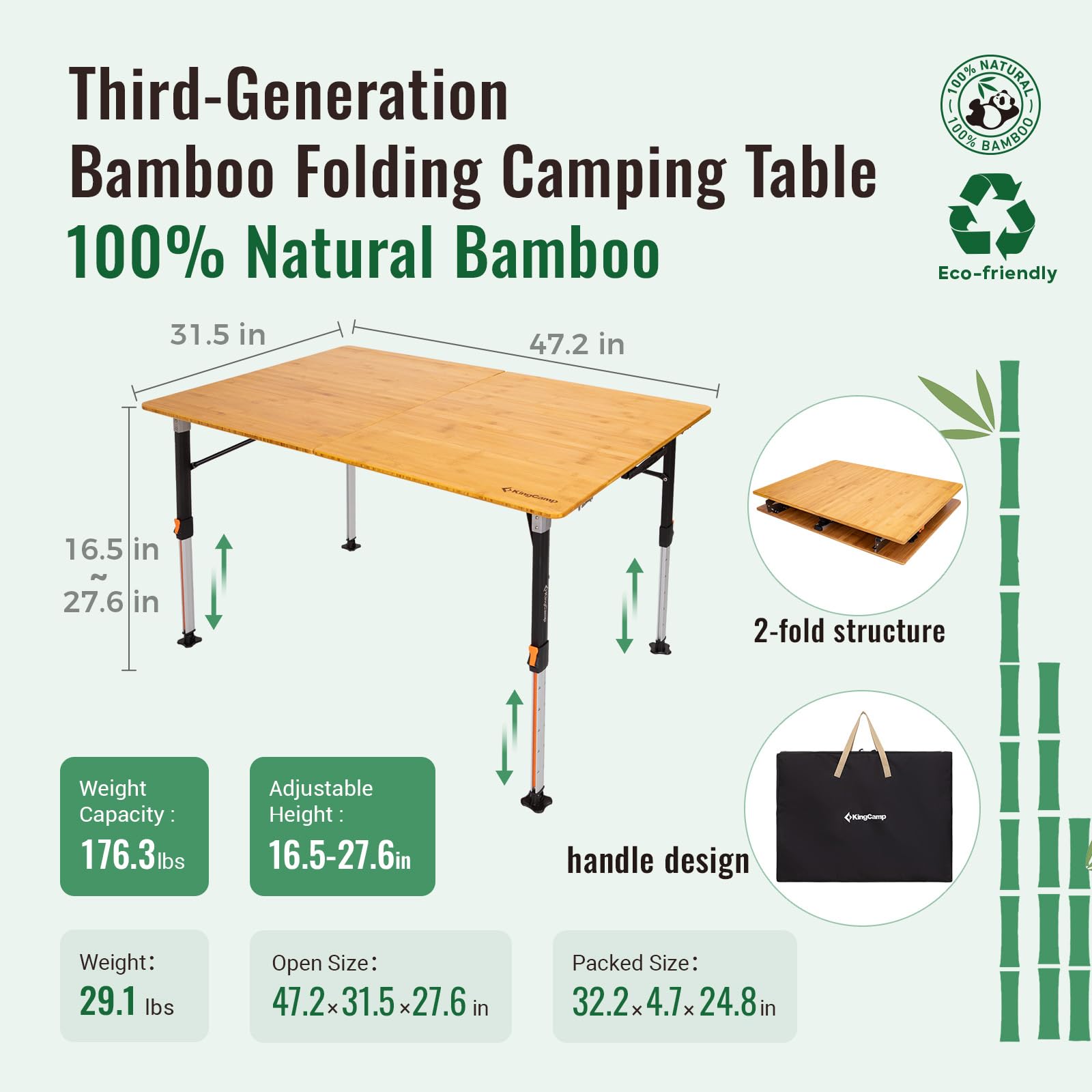 KingCamp BAMBOO Folding Camping Table Pro