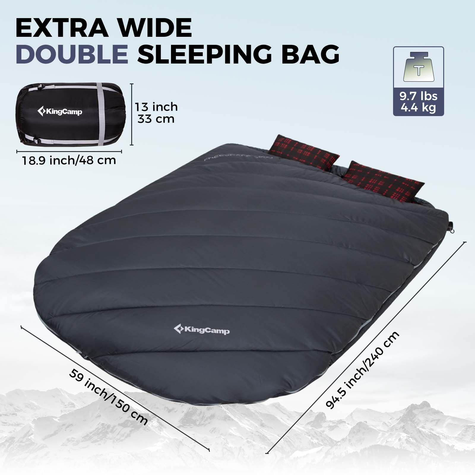 KingCamp FREESPACE 250D Flannel Lined Double Sleeping Bag