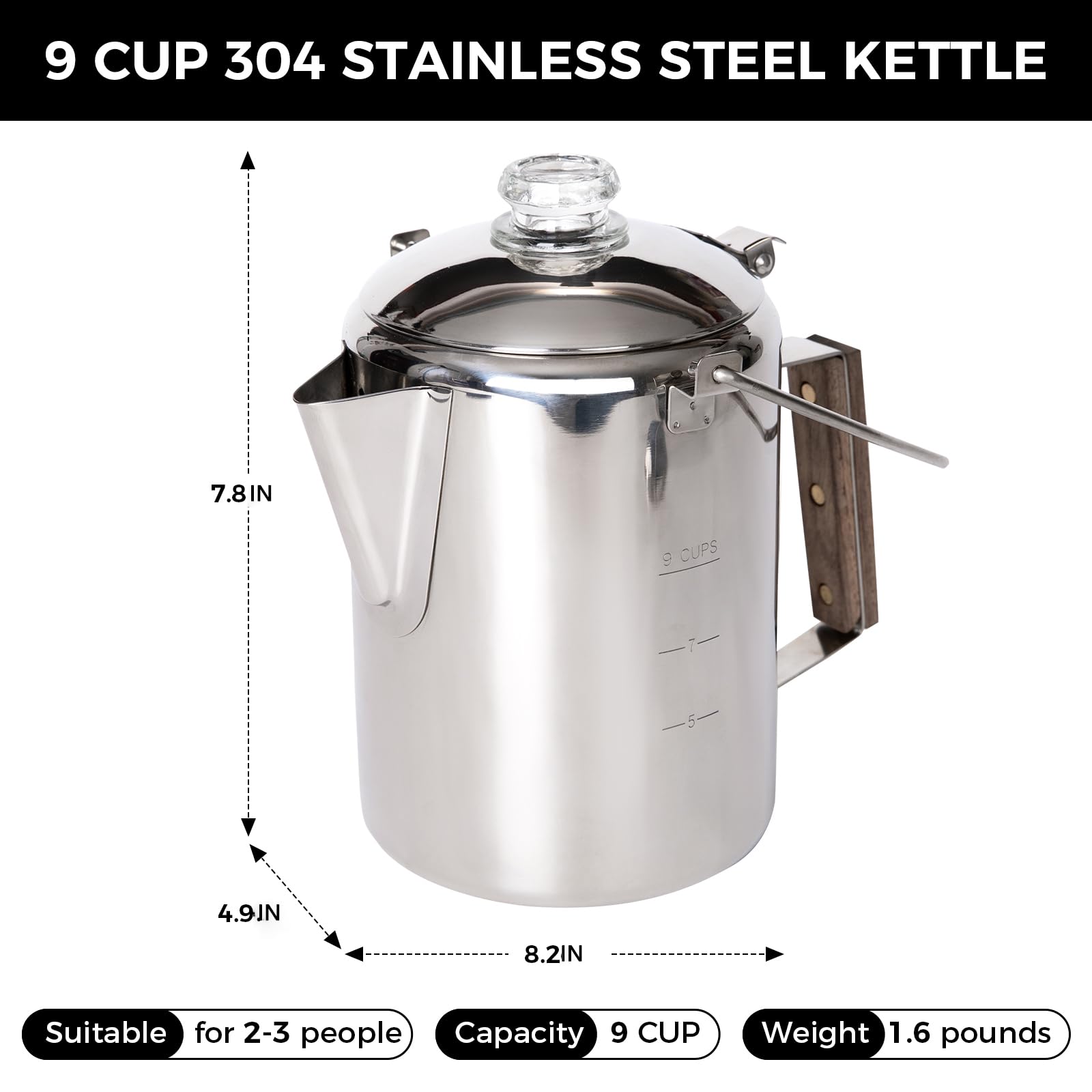 KingCamp 9 Cup Stainless Steel Camping Coffee Percolator