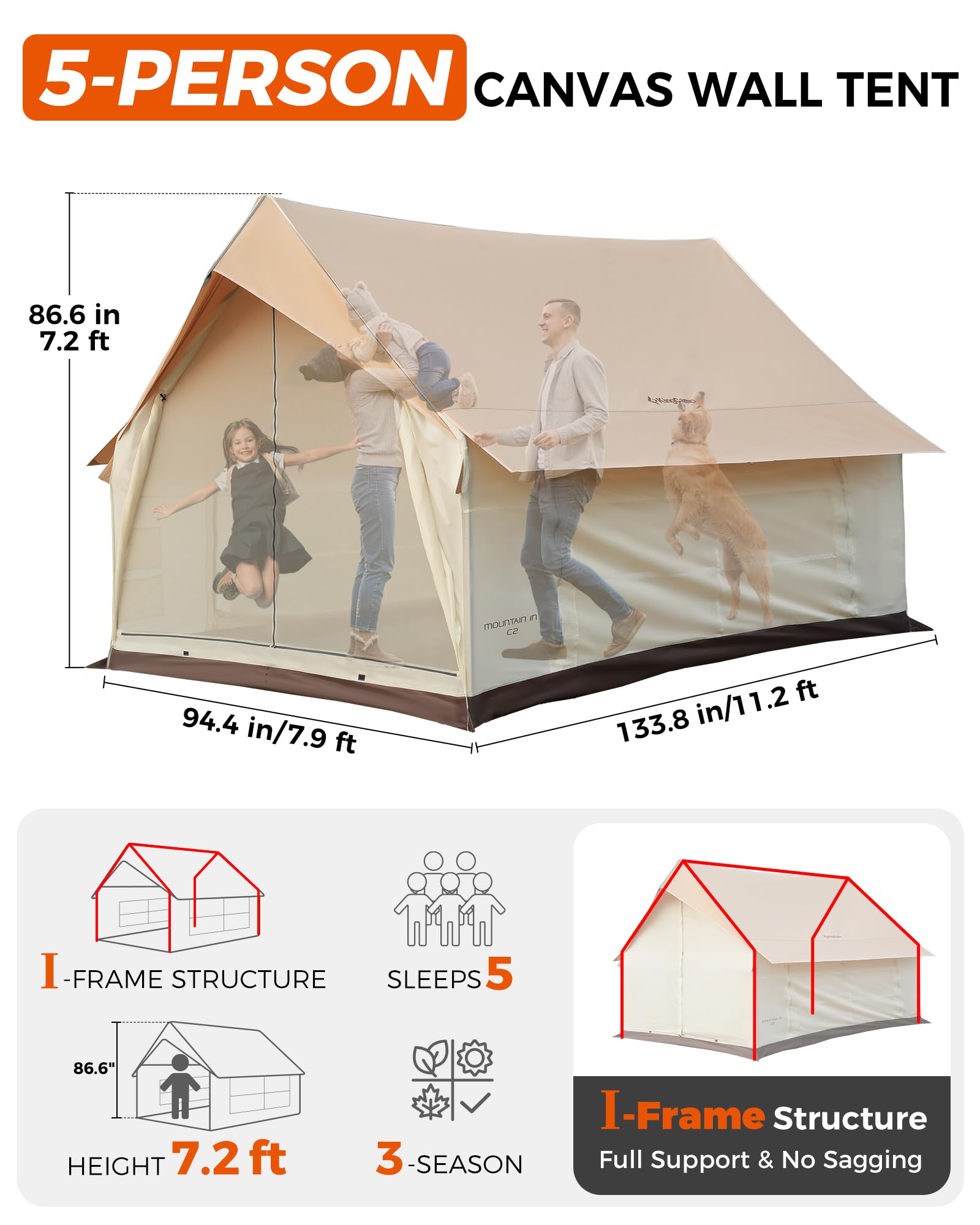 KingCamp MOUNTAIN IN C2 4-Season Cabin Tent with Stove Jack