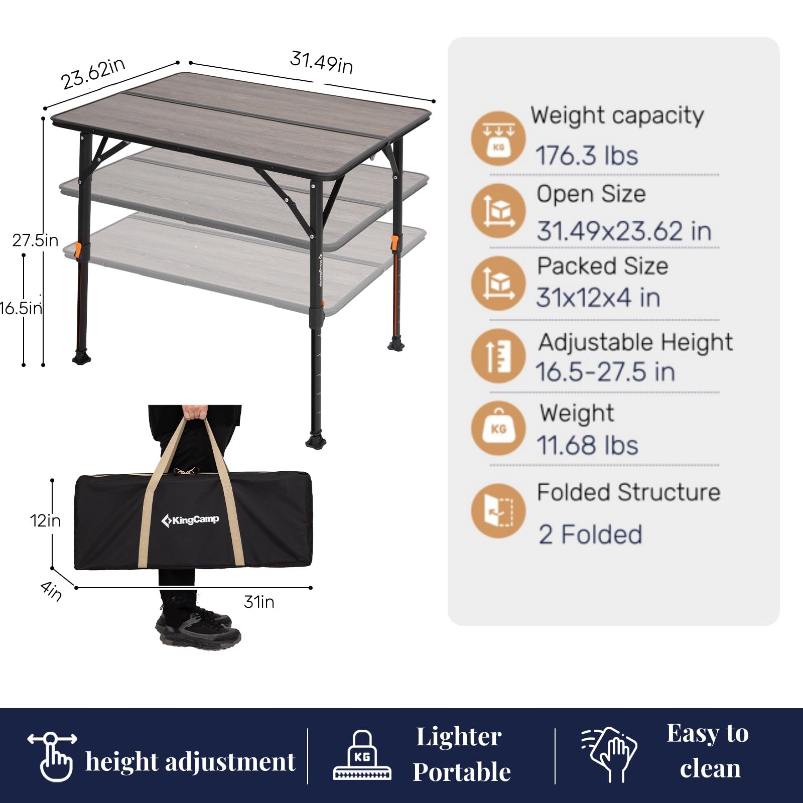 KingCamp GRANITE P8060 Folding Fiberglass Camping Table