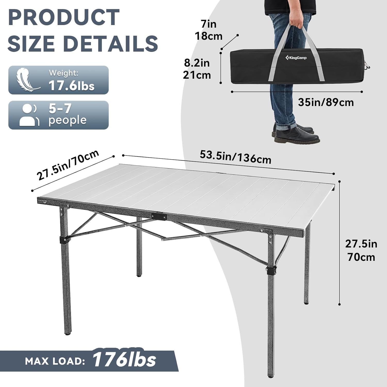 KingCamp GRANITE Aluminum Folding Table for 4-6 Person