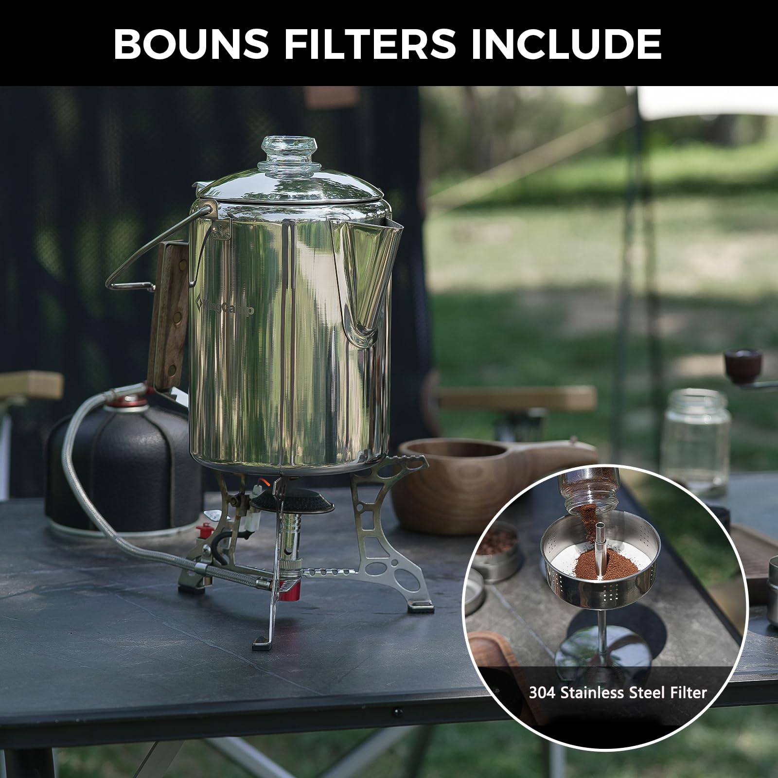 KingCamp 9 Cup Stainless Steel Camping Coffee Percolator