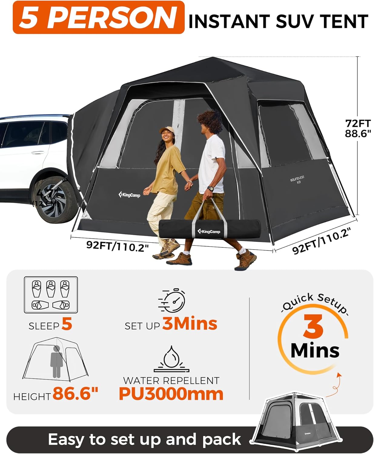 KingCamp BOUNDLESS X3 Car Camping Tent