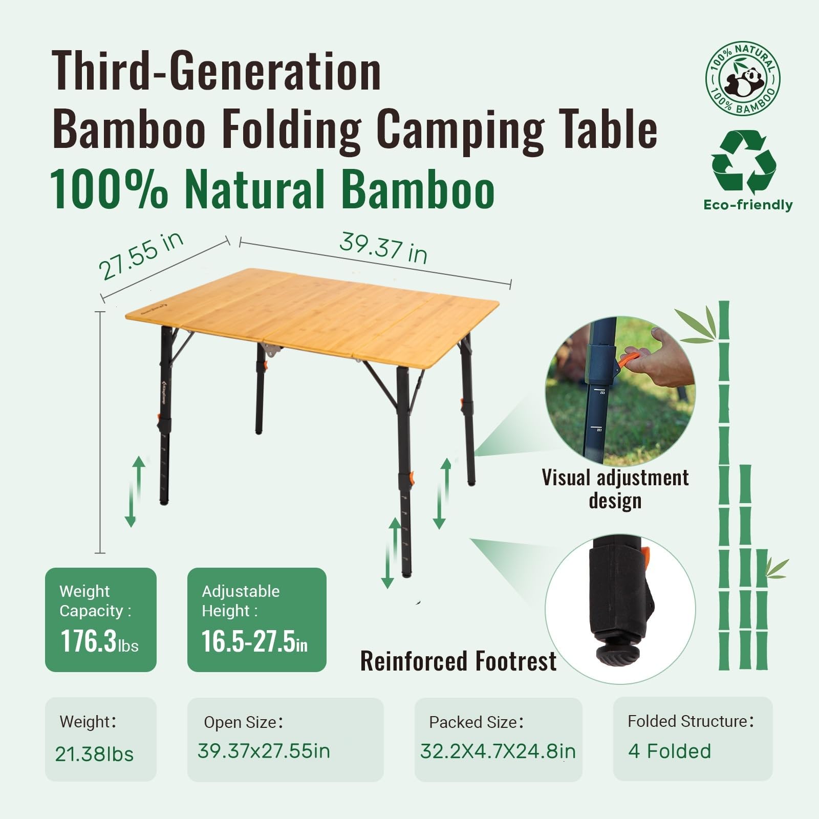 KingCamp BAMBOO Folding Camping Table Pro