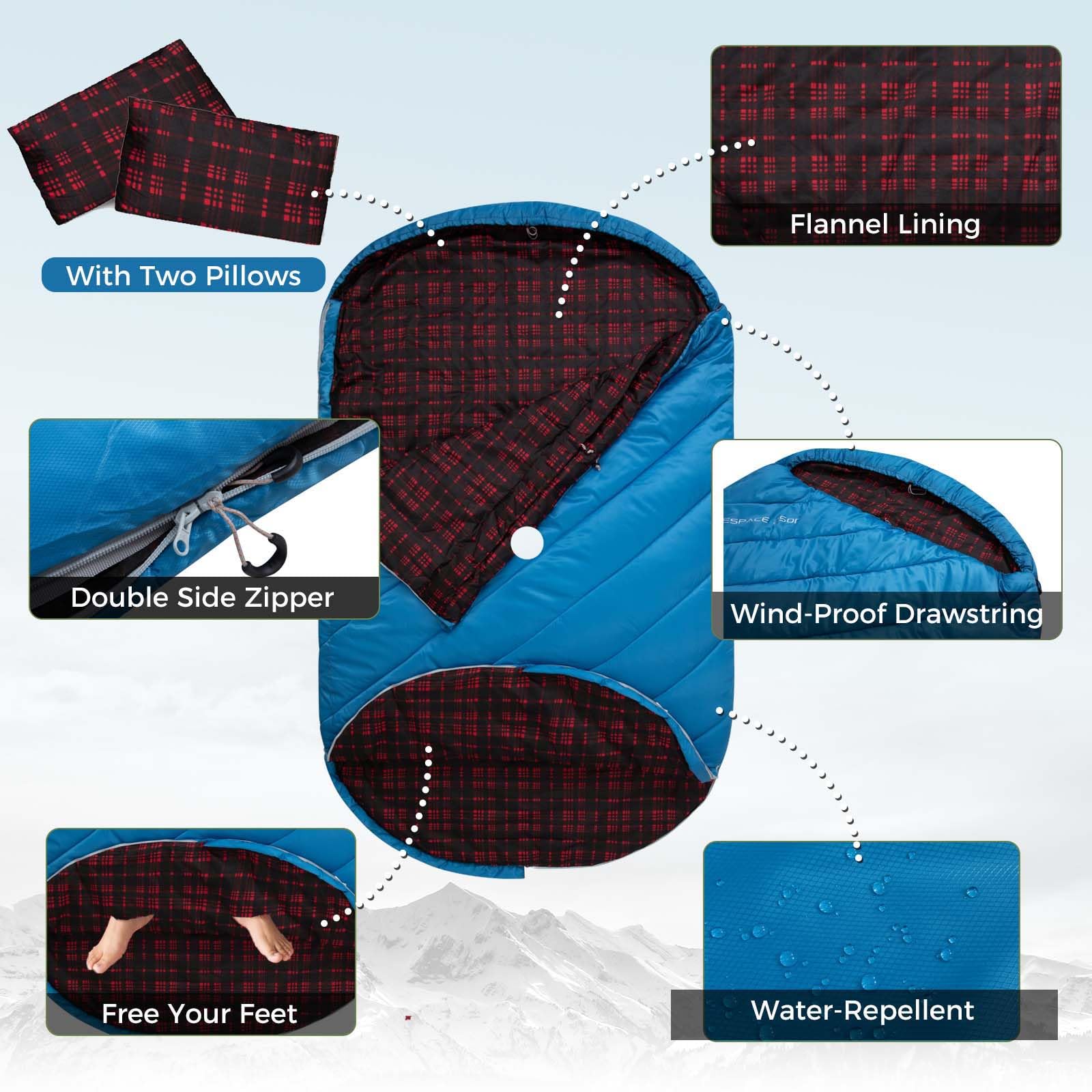 KingCamp FREESPACE 250D Flannel Lined Double Sleeping Bag