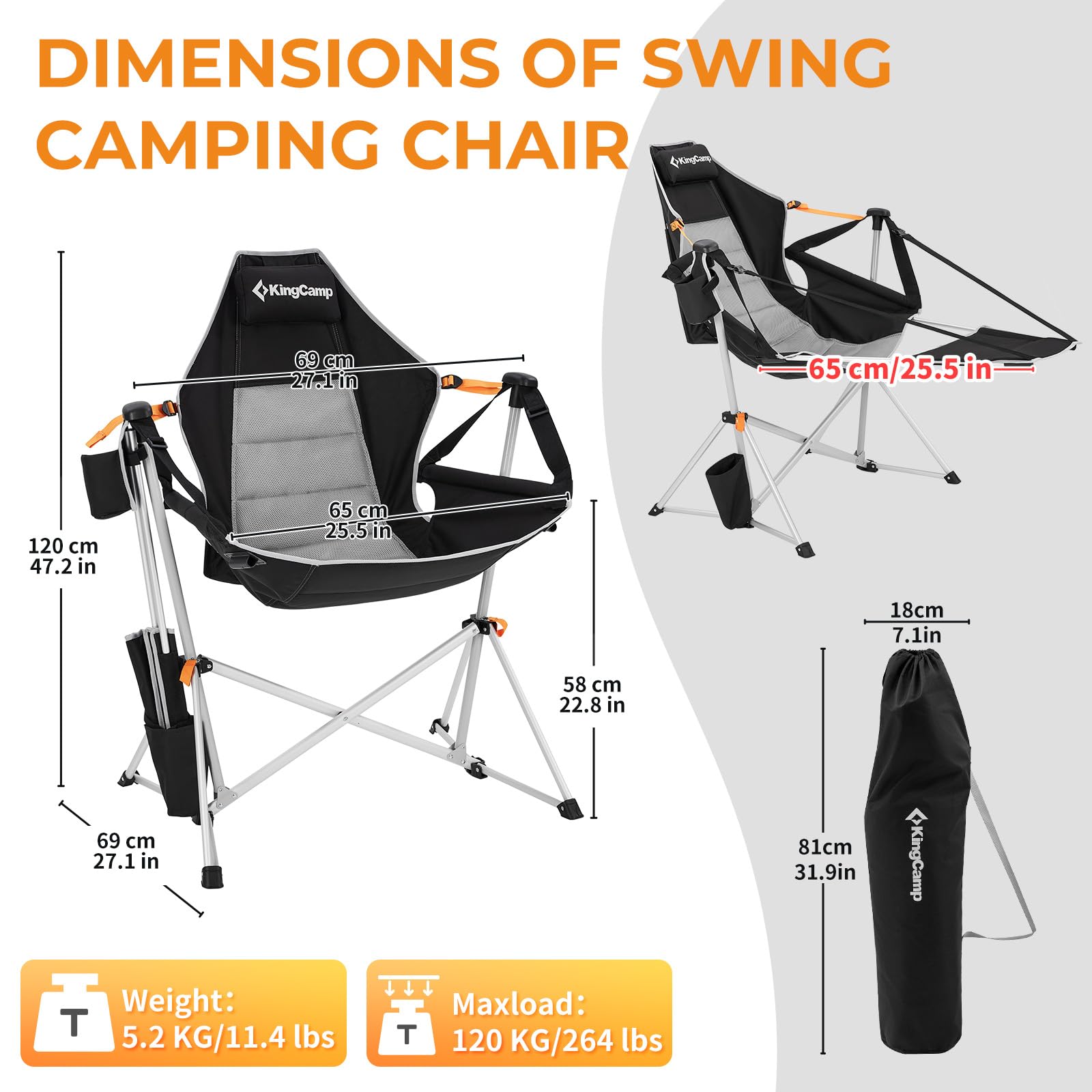 KingCamp ORCHID C20 PLUS Heated Hammock Chair with Footrest