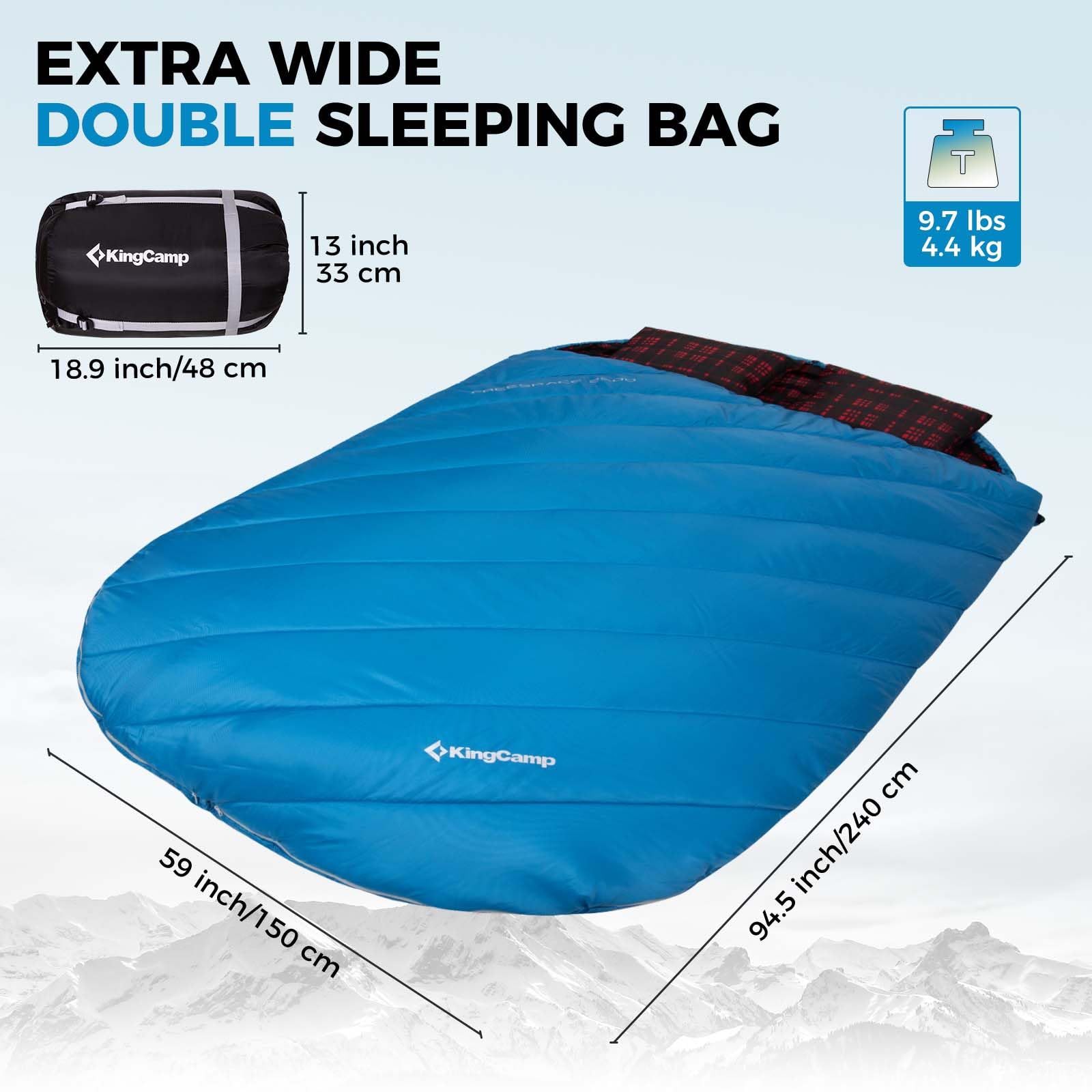 KingCamp FREESPACE 250D Flannel Lined Double Sleeping Bag