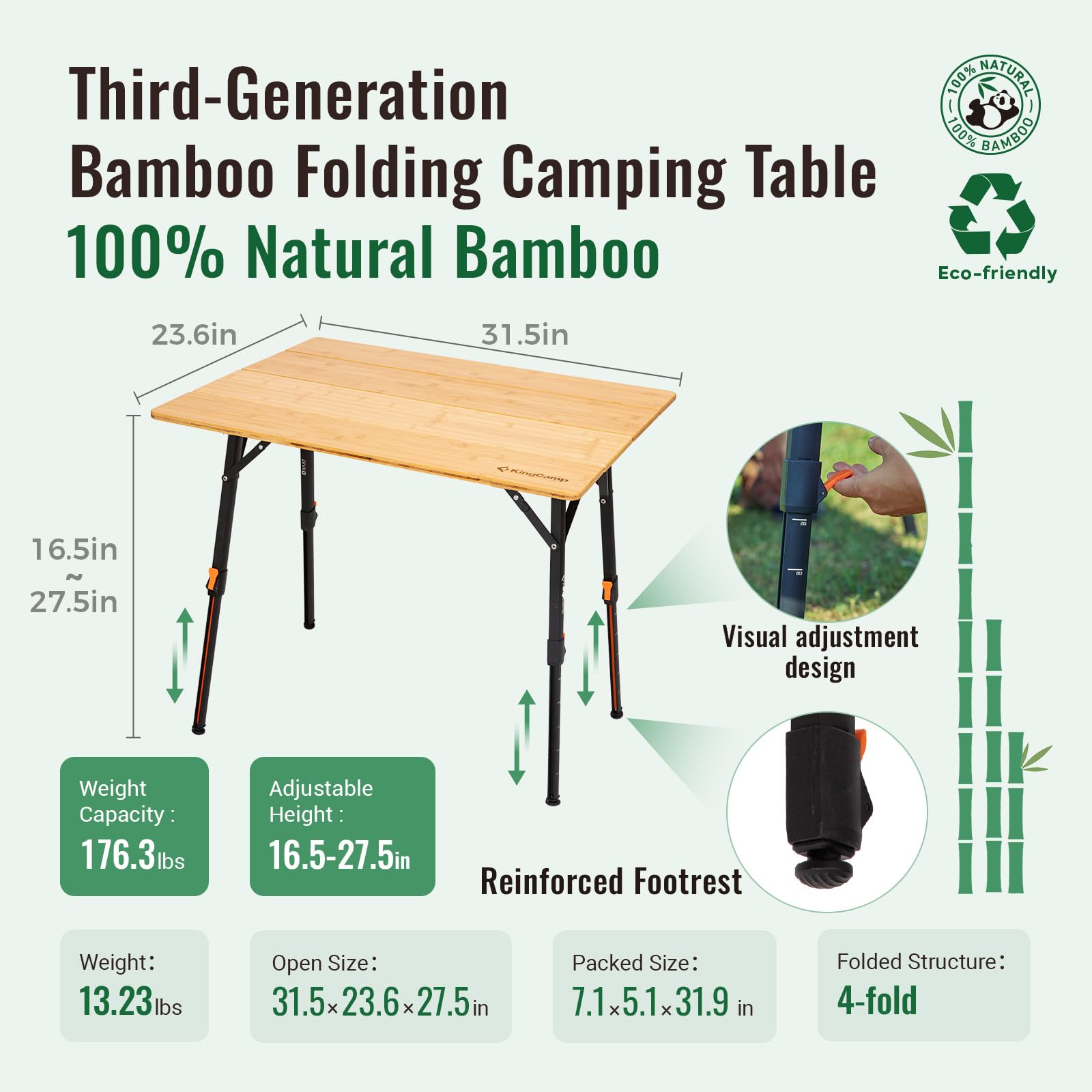 KingCamp BAMBOO Folding Camping Table Pro