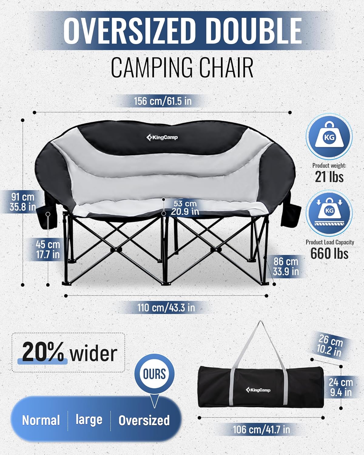 KingCamp CHERRY C20 Oversized Loveseat Camping Chair