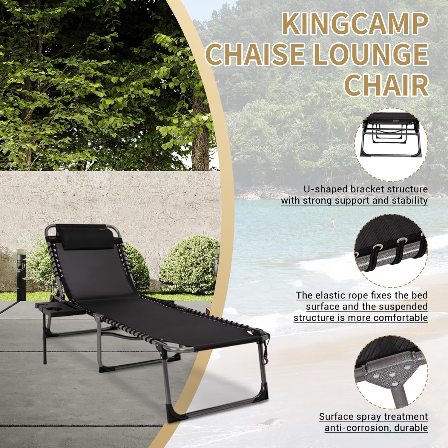 KingCamp WILLOW C20 Lounge Chair with Table Attached