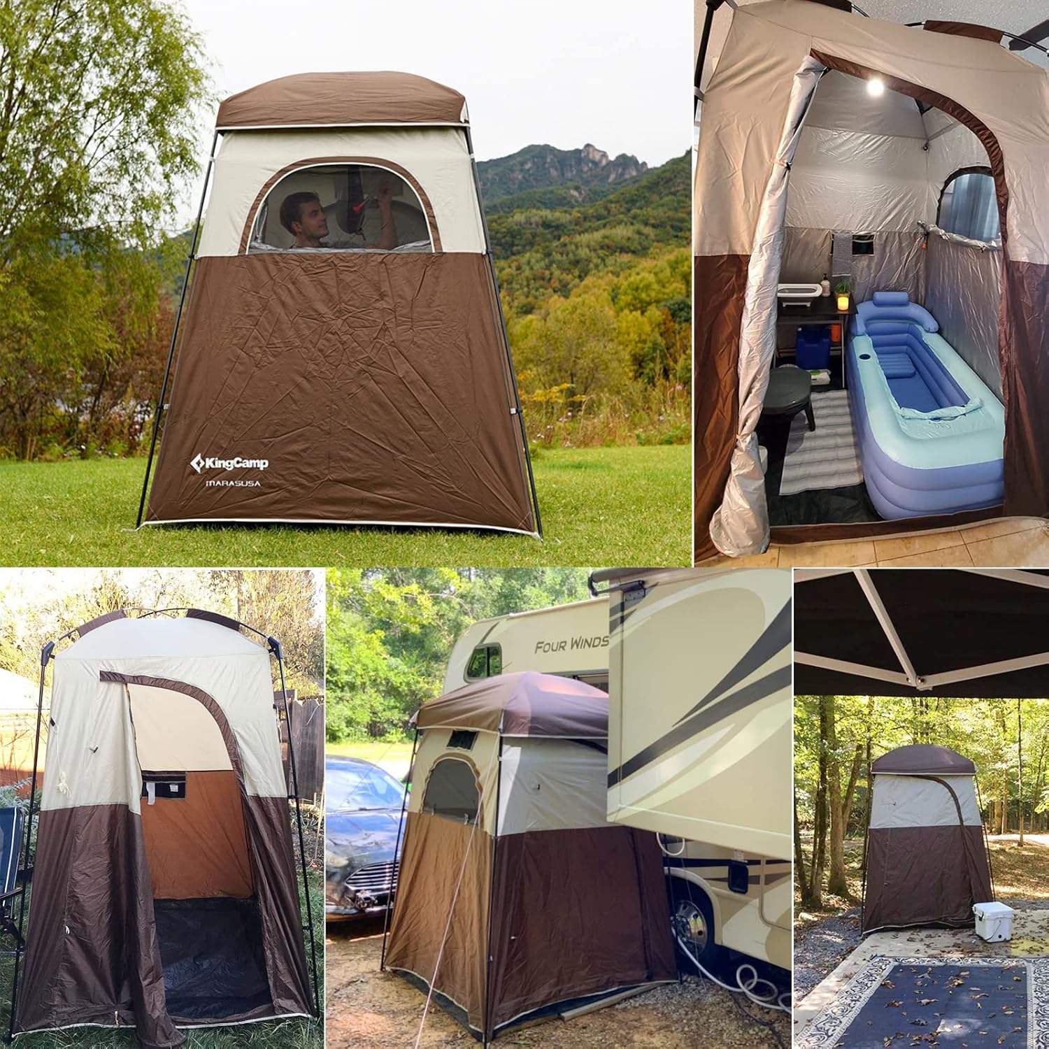 KingCamp Single Room Shower Tent with Solar Shower Set