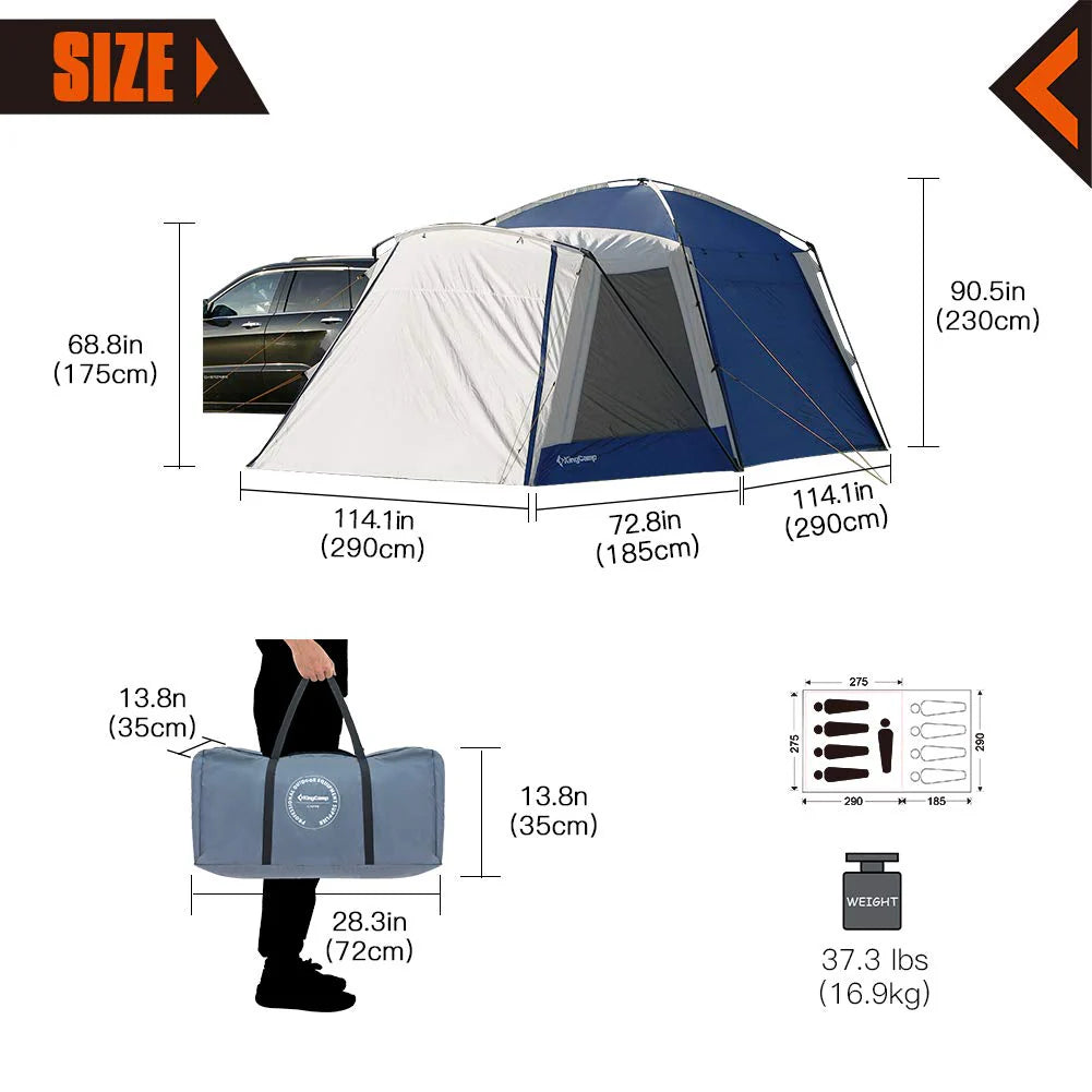 KingCamp Camping Square 3 Season SUV Tent with Screen Room