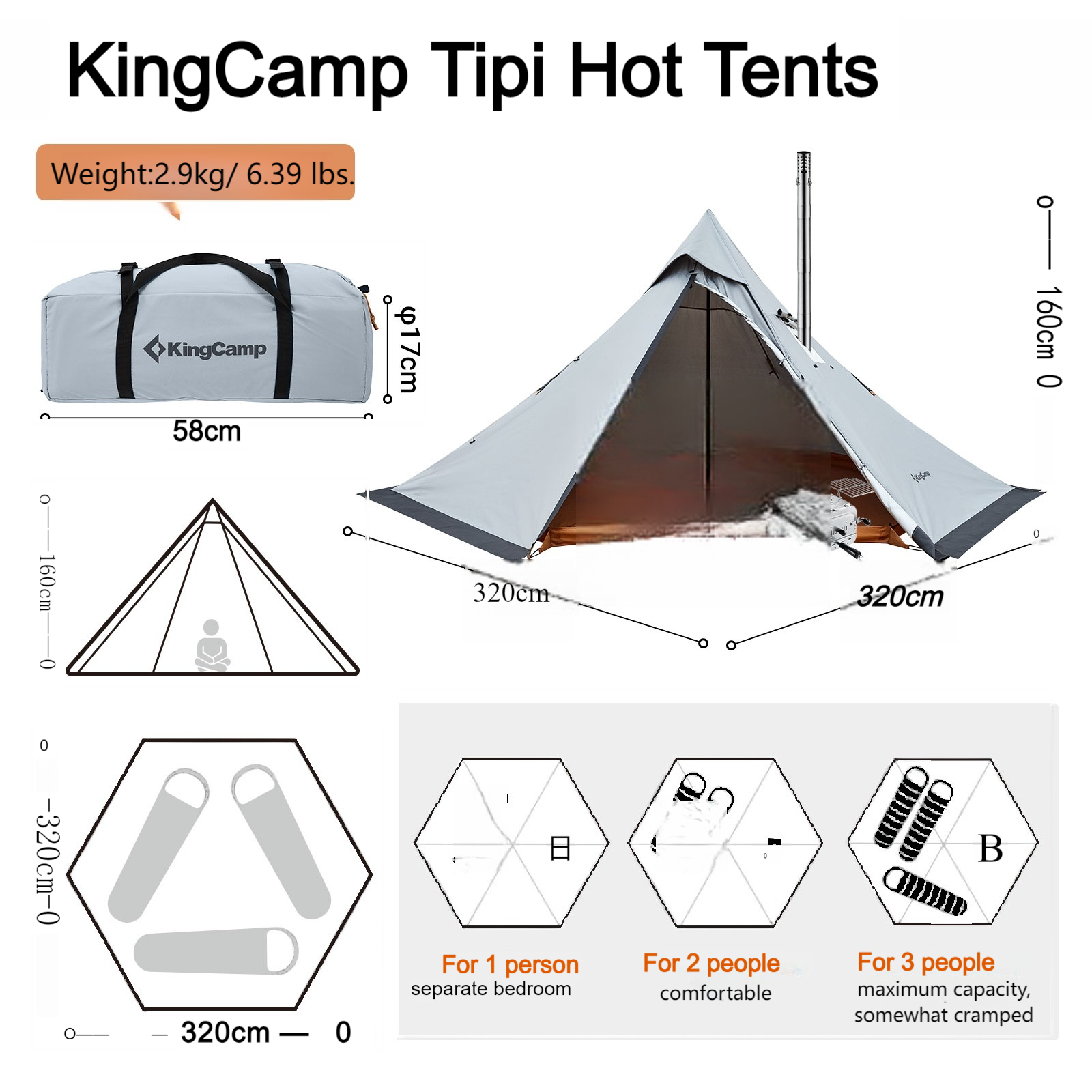 KingCamp ANIZO 320 4-Season Tipi Tent with Stove Jack