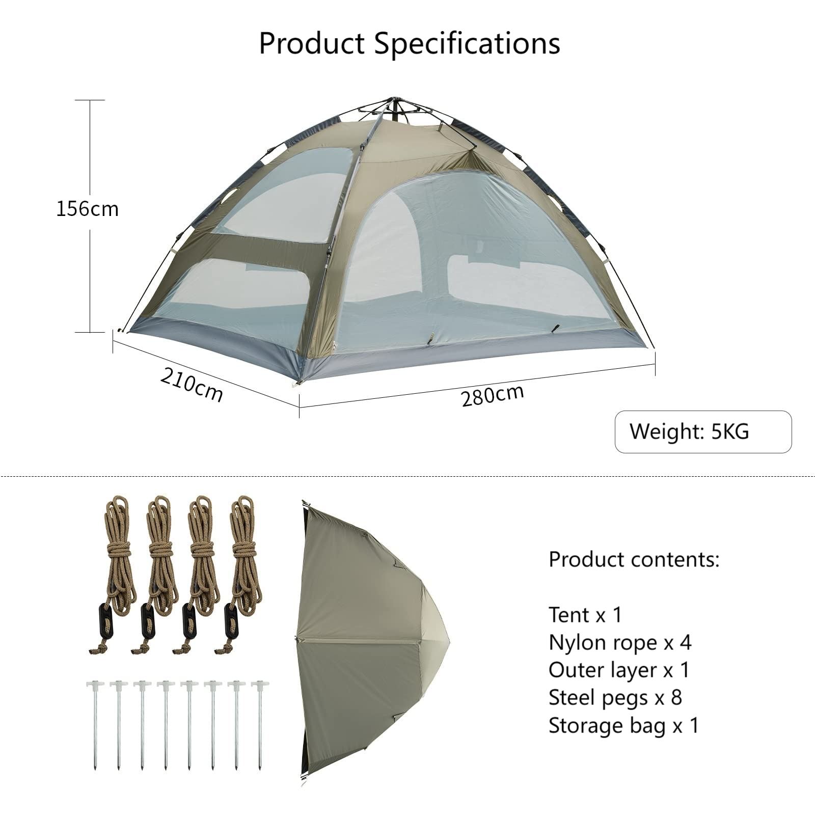 KingCamp Quick-Open 5 Person Pop-up Camping Tent