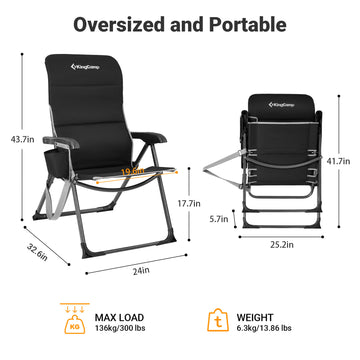 KingCamp Ergonomics Adjustable High Back Camping Chairs Black / One Size